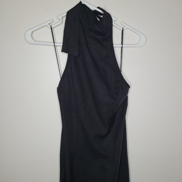 Lioness Halter Dress Linen Black Small GIZA Maxi Side Zipper Vaca Travel Resort - Picture 2 of 14
